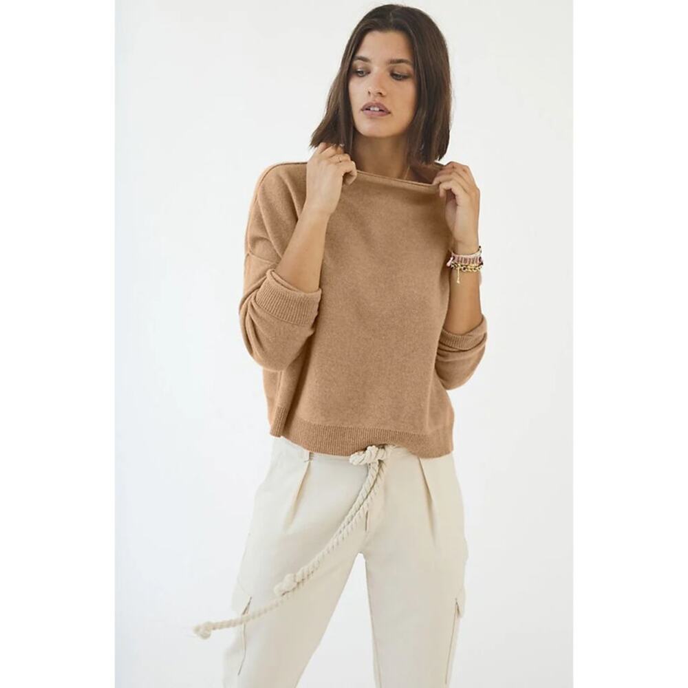 Anthropologie Pilcro Alani Cashmere Mock Neck Sweater Honey Tan Size M